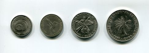 Рис. 7. Монеты национального института туризма: 5, 10, 25 и 50 сентаво (диаметр последней 29 мм)